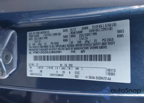 2018 Ford Escape Se from USA, damaged, VIN 1FMCU9GD0JUB02581